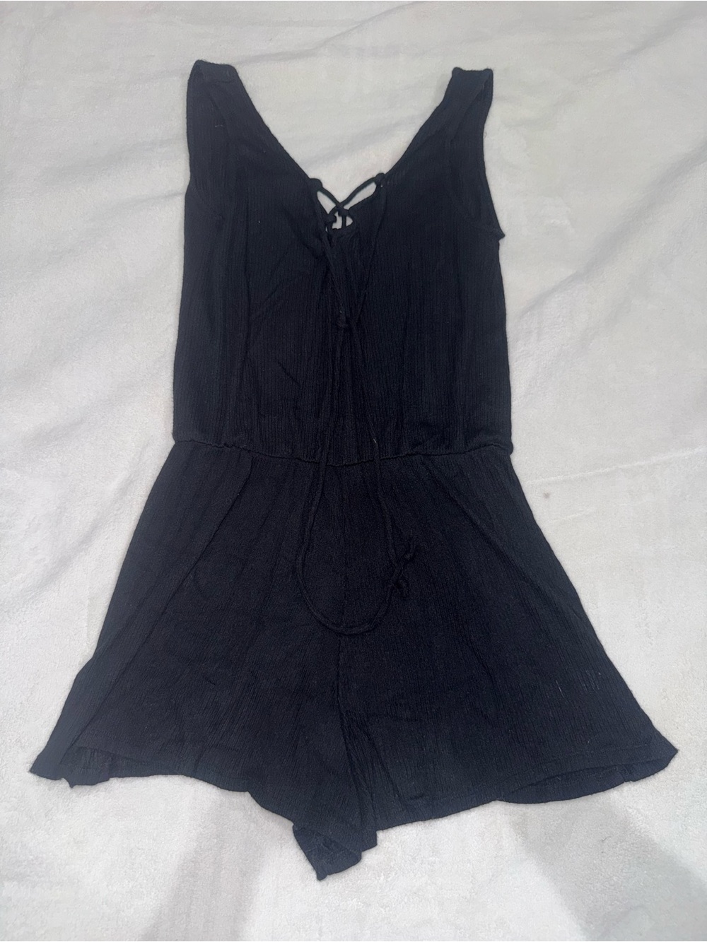 Heart & Hips Black Ribbed Lace-Up Romper Size Small Y2K